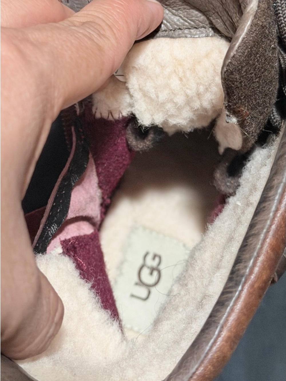 UGG Brown Leather & Wool Lace-Up Ankle Boot with Buckle - Picture 3 of 8